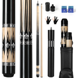 AKLOT Більярдний кий професійний з телескопічним подовженням, канадська береза, кейс, 147 см, 538-595 г (срібний, 567 г)