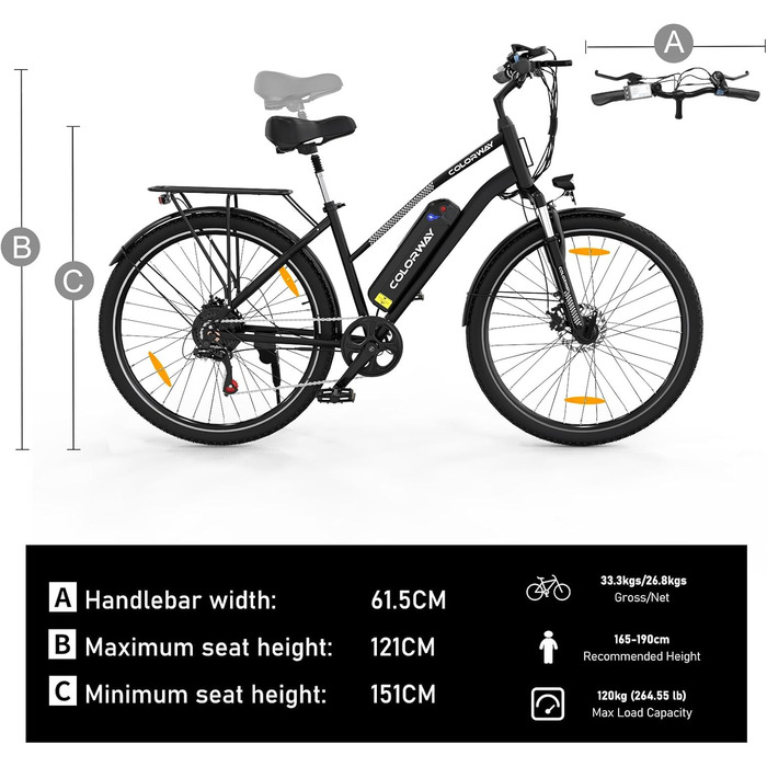 Електровелосипед COLORWAY BK27 28 дюймів, міський eBike з мотором 250W, акумулятор 36V 15Ah, два режими їзди, педальна підтримка, для дорослих, запас ходу 45-100 км, чорний