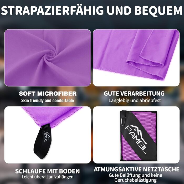 Набір рушників з мікрофібри 3 шт. (160x80 см великий + 2 шт. 80x40 см маленький), для подорожей, спорту, сауни, швидковисихаючі, фіолетові