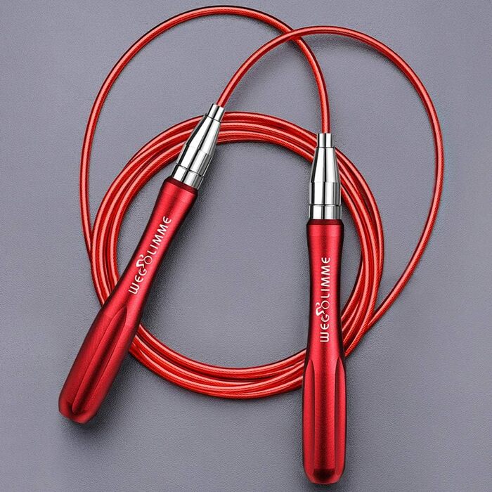 Стрибкове канат Sport Springseil для фітнесу дорослих, сталевий, 5 мм, з підшипниками, 2 запасні канати, червоний