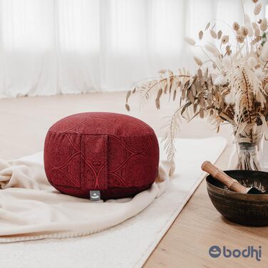 Медитаційна подушка Bodhi RONDO з чохлом із 100% бавовни, органічним наповнювачем з полби, висота 14-20 см, зручна ручка, колекція Maharaja, колір глибокий зелений (Bodhi Leaves)