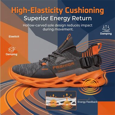Кросівки чоловічі/жіночі спортивні для бігу та фітнесу Turnschuhe G133 сіро-помаранчеві, дихаючі, легкі, з амортизацією, розмір EU 43