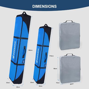 Чохол для лиж на колесах Odoland, водонепроникний, для подорожей літаком, 190 см (синій)