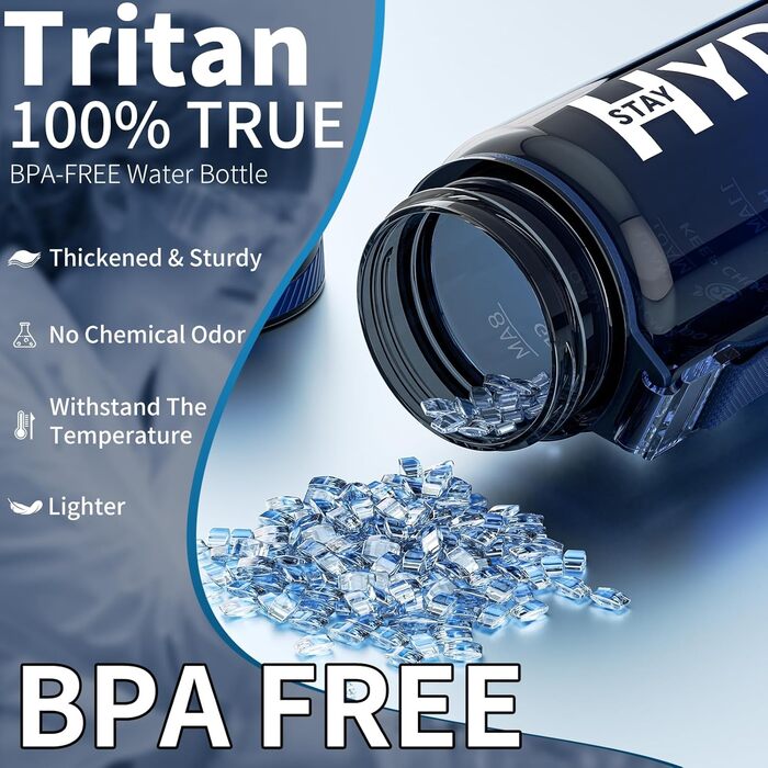 Спортивна пляшка для води 1л Tritan без BPA з маркуванням часу, 1000 мл, чорно-синя