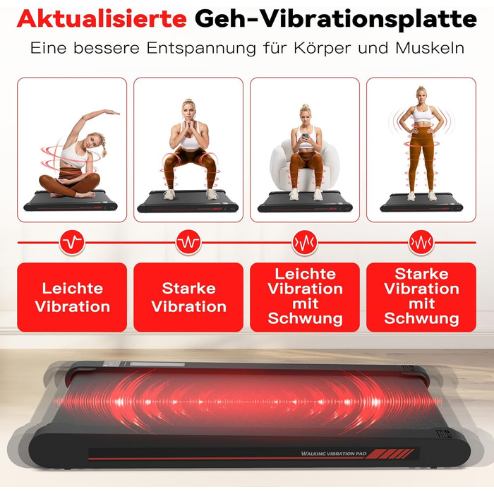 Ходувальний килимок Schwingungen з додатком, бігова доріжка для дому 6 км/год, ходувальний килимок для офісу та дистанційне керування для дому та офісу, чорний/червоний
