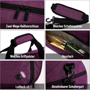 Спортивна сумка для жінок і чоловіків 35 л, дорожня сумка Duffel з відділенням для взуття та вологих речей, водонепроникна ручна поклажа для спортзалу, плавання, фіолетова