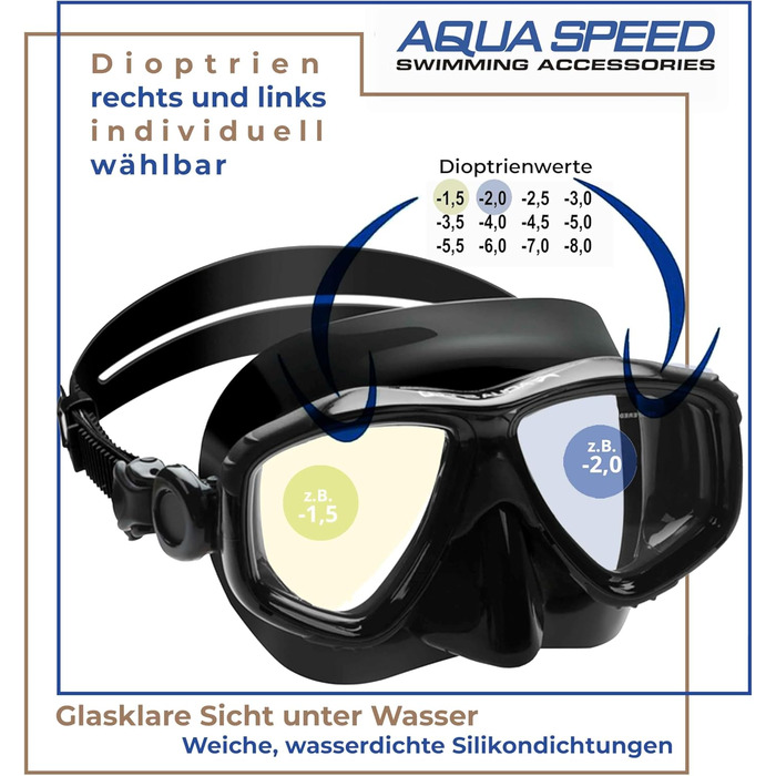 Плавальна маска Aqua Speed VISION 07B з корекцією зору, оптичні та звичайні лінзи