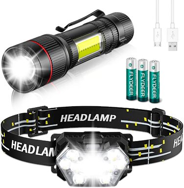 Ліхтарик на голову LED Lsnisni 2000 Люмен, 2 шт. з 6 режимами, водонепроникний IPX5, для дітей та дорослих, з батарейками AAA