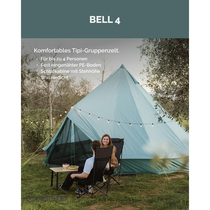 Намет JUSTCAMP Bell Tipi для сім'ї/групи - 4 розміри (4-12 осіб) - водонепроникний (3000 мм) - з висотою в стійці - 2 кольори (сірий, м'ятний) (4 особи - м'ятний)