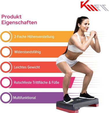 Степпер для дому KM-Fit | Степ-бенч для фітнесу з регулюванням висоти | Спортивний степпер для аеробіки до 200 кг