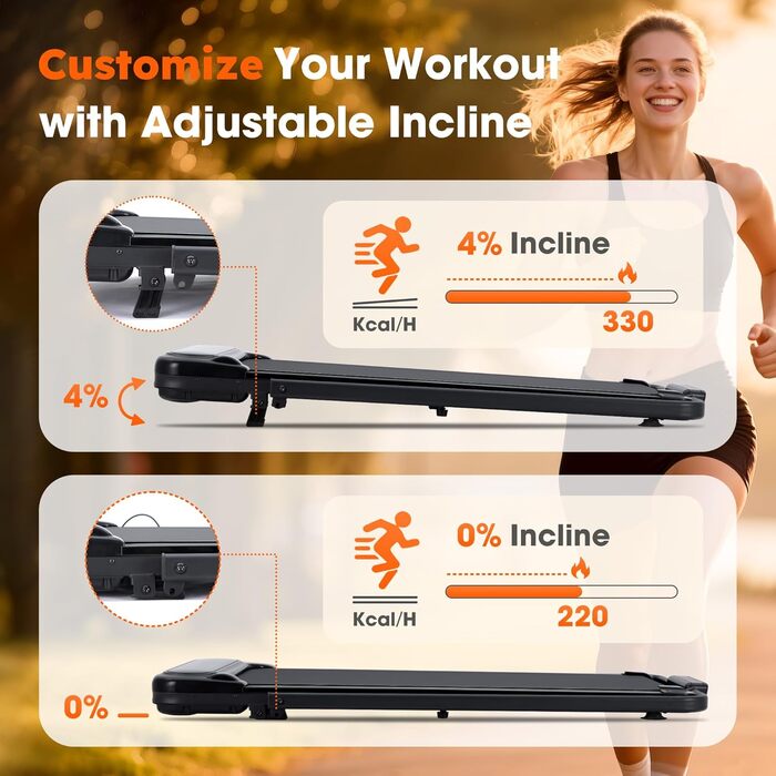 Бігова доріжка Alphaflow для дому та офісу, складана Walking Pad з нахилом 4%, LED-дисплеєм та пультом керування
