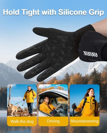 Зимові рукавички RIGWARL для чоловіків та жінок, водонепроникні вело-рукавички з підтримкою сенсорного екрану, теплі рукавички для їзди на велосипеді, катання на конях, бігу, мотоцикла, хайкінгу, прогулянок, чорний колір, розмір L