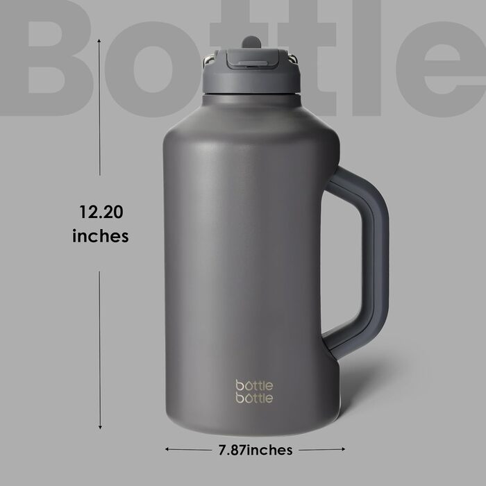 Термобутилка BOTTLE BOTTLE із нержавіючої сталі з подвійною кришкою та трубочкою, спортивна вакуумна пляшка для чоловіків, для тренувань, бейсболу, футболу, сіра, з ручкою