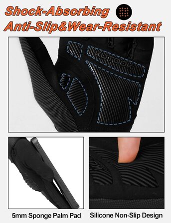 Велосипедні рукавички KUTOOK MTB для чоловіків та жінок, з підкладкою на долоні 5 мм, захист TPR SCR, сенсорний екран, дихаючі, зелені (XL, чорні)