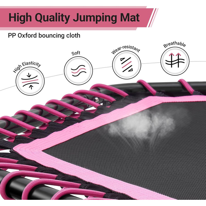 Міні-батут для дорослих, 121,9 см, батут для фітнесу, домашній та вуличний, з T-поручнем (рожевий)