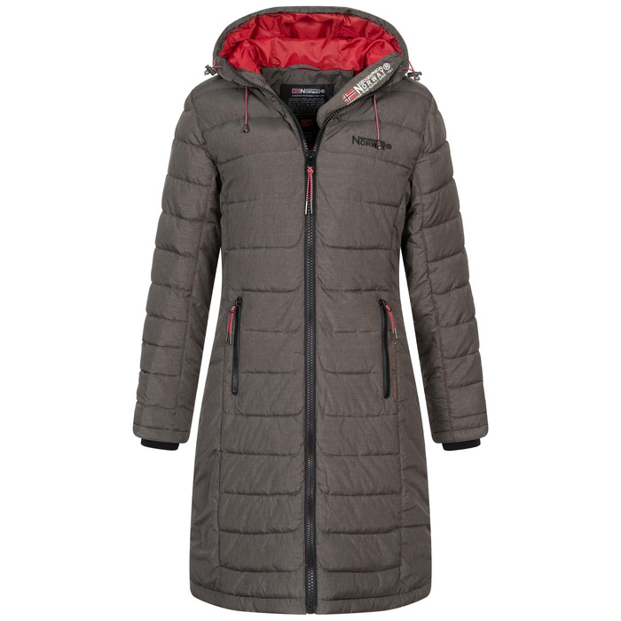 Жіноча зимова куртка-пальто Geographical Norway FVS Production H-H, довга стібана парка, колір хакі, розмір M