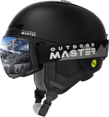 Комплект шолома для сноуборду та лиж OutdoorMaster MIPS з маскою PRO, регульований, чорний, розмір S, для чоловіків, жінок та підлітків
