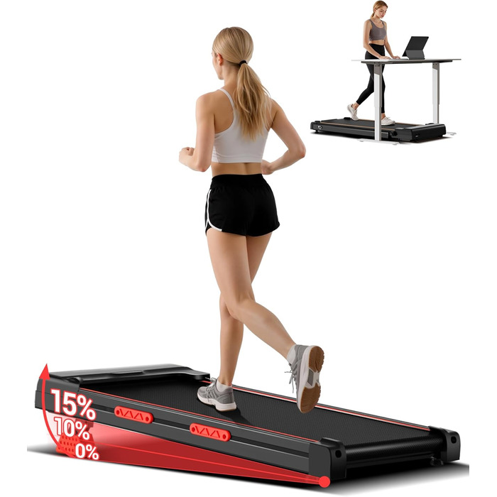 Walking Pad з нахилом 15%, 10 км/год: біговий тренажер для дому з LED-дисплеєм, дистанційним керуванням, 2.5PS, до 136 кг