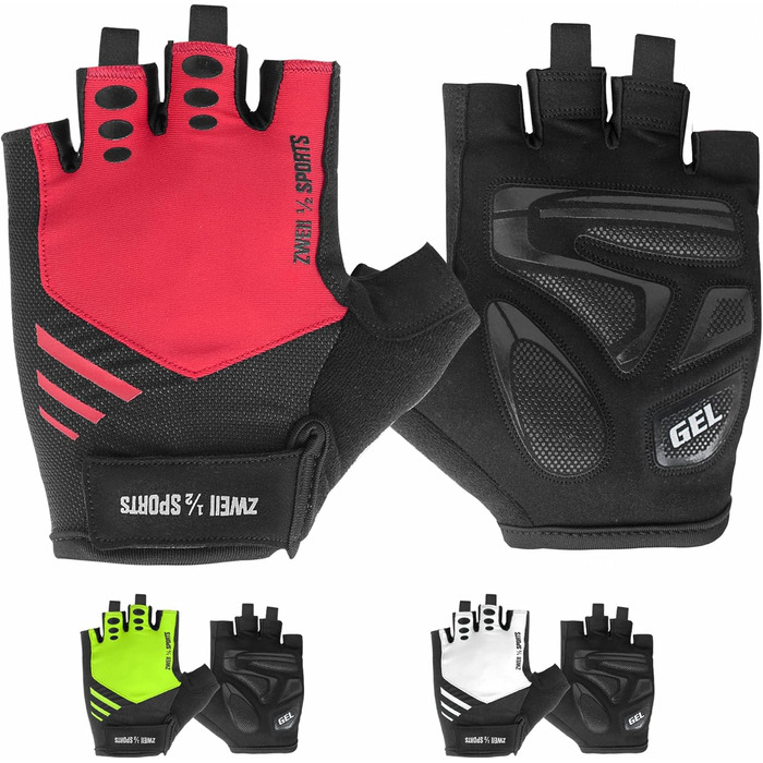 Чоловічі велосипедні рукавички напівпальці, дихаючі, для відпочинку та спорту, з гелевою підкладкою, антиковзаючі, для активного відпочинку та тренувань, зелені (XL, червоні)