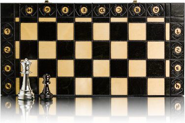 Шаховий набір Silber Staunton 40см, фігури з металізованого пластику, дерев'яна шахівниця