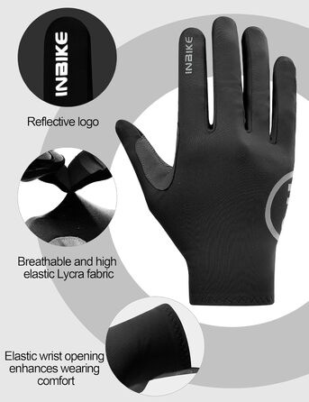 Велосипедні рукавички INBIKE для чоловіків та жінок, літні, дихаючі, MTB, довгі пальці, світловідбиваючі, антиковзні, чорні