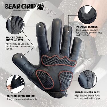 Рукавички для важкої атлетики BEAR GRIP з гелевою подушкою (XL) - для тренажерного залу, бодібілдингу, кросфіту, велоспорту
