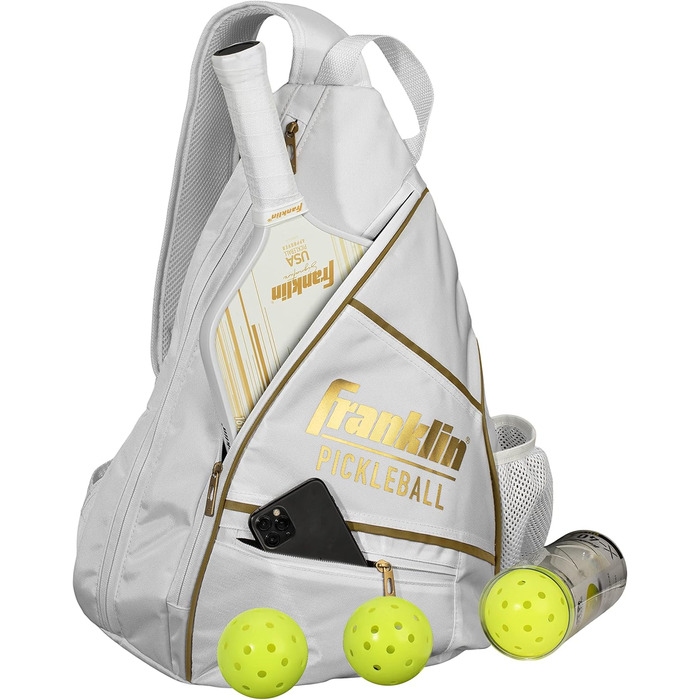 Рюкзак Franklin Sports для піклболу, біло-золотий – офіційна сумка US Open для чоловіків і жінок, підходить для екіпірування, ракеток, м'ячів та аксесуарів