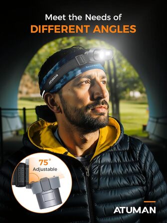 Налобний ліхтар ATuMan MH1 LED перезарядна, 2 шт. з зарядним кейсом 6600mAh, 10 режимів, IPX4, для кемпінгу/походів/бігу