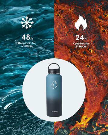 Термос-пляшка Buzio з нержавіючої сталі 1180 мл з трубочкою, ізольована, для спорту, витік захищений, Indigo Black