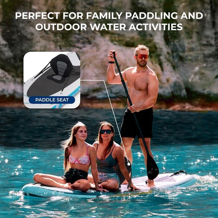 SUP дошка SereneLife надувна 366x86 см для 2 дорослих + дитина, комплект для сплаву, стабільна, антиковзка, для сім'ї, річки та озера
