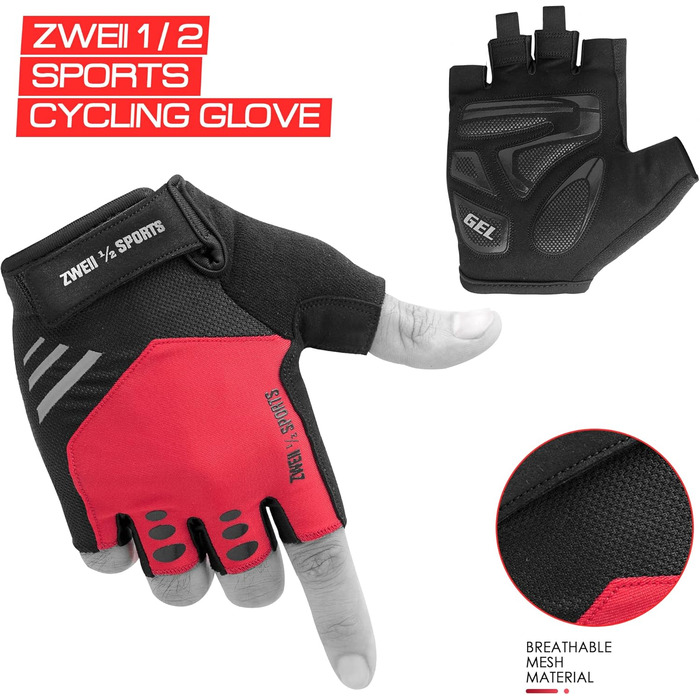 Чоловічі велосипедні рукавички напівпальці, дихаючі, для відпочинку та спорту, з гелевою підкладкою, антиковзаючі, для активного відпочинку та тренувань, зелені (XL, червоні)