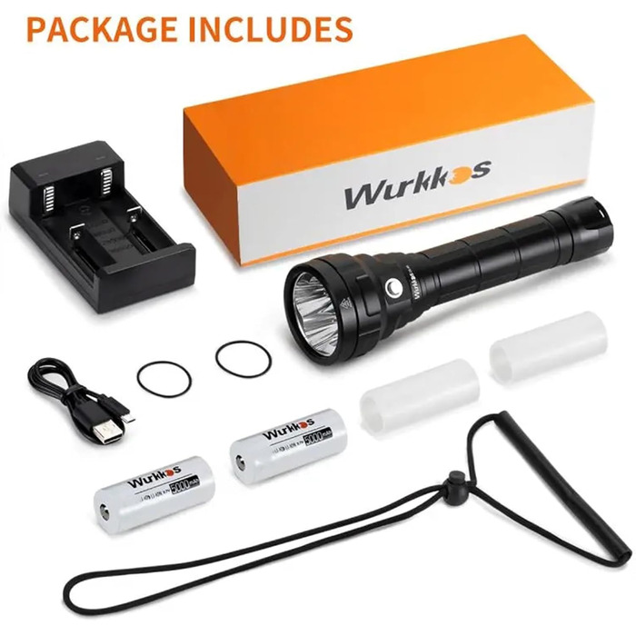 Wurkkos DL40 водонепроникний ліхтар для дайвінгу, 150 метрів, 5000 люмен, 4x LH351D LED, акумуляторний, з зарядним пристроєм