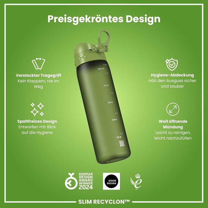 Фляга Ion8 Trinkflasche, Зі зручним клапаном, Безпечна, Легко миється, BPA-Free, З ручкою, З кліпсою, Екологічна, Рожевий (Evo, Хакі)