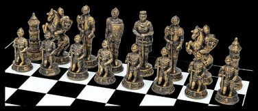 Шахи середньовічні лицарі Золото vs Срібло - набір шахів з скляною шахівницею та фігурами