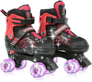 Дитячі ролики Supfine Inlineskates – зручні ролики з підсвічуванням, регульовані розміри 31-38 (S/M), для дівчаток та хлопчиків, червоно-чорні