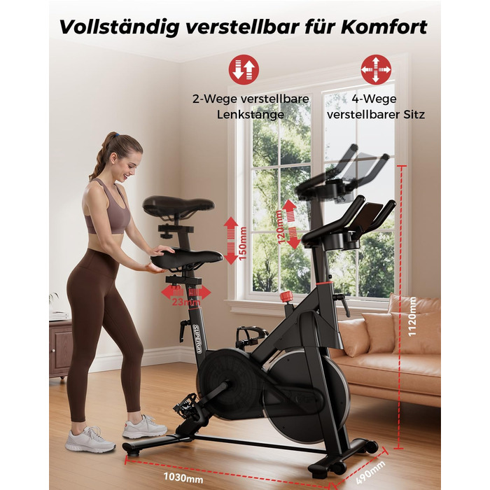 Велотренажер спінінг Heimtrainer Fahrrad з додатком, 15 кг маховика, чорно-червоний