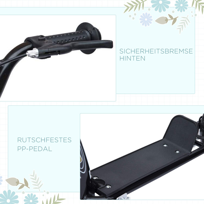 Дитячий самокат HOMCOM Kickscooter 12 дюймів із заднім гальмом, регульований по висоті самокат чорного кольору, міцна сталь та EVA, ідеально підходить для дітей