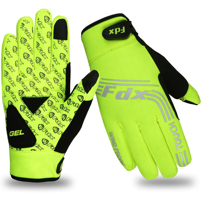 Фетровий велосипедний рукавиця FDX для чоловіків - вітронепроникні та водовідштовхувальні, теплі, з гелевою підкладкою, підтримка сенсорного екрану, неслизьке зчеплення, для велосипедів, MTB та електровелосипедів, жовті, XL