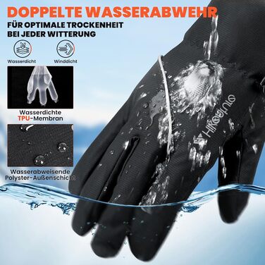 Зимові рукавички HIKENTURE Водонепроникні, велосипедні рукавички для чоловіків та жінок з Polarflausch, теплі та вітронепроникні рукавички з підтримкою сенсорного екрану, антиковзкі рукавички для катання на лижах, бігу та активного відпочинку на відкритом