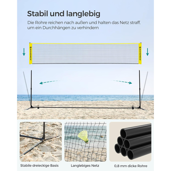 SONGMICS М'ячна сітка для бадмінтону та волейболу, регульована висота, портативний набір (300/400/500 см, жовта)