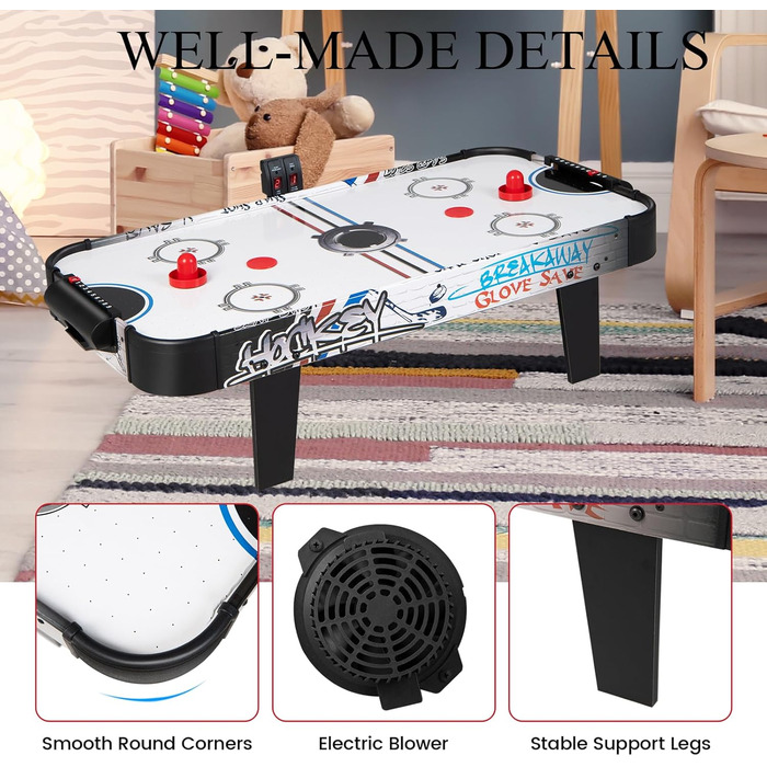 Тік-хокей HOMASIS 42'' з LED-рахунком: стіл для гри з 2 шайбами та 2 ручками, для дітей та дорослих