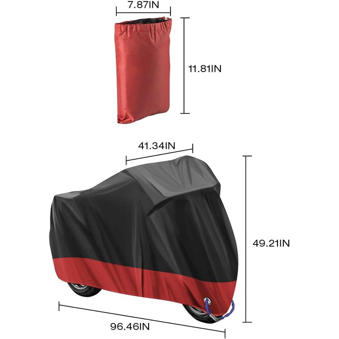 Водонепроникний чохол для мотоцикла 210D Oxford, захист від подряпин, для Harley-Davidson, Honda, Suzuki, Yamaha (червоний, 245 x 105 x 125 см)