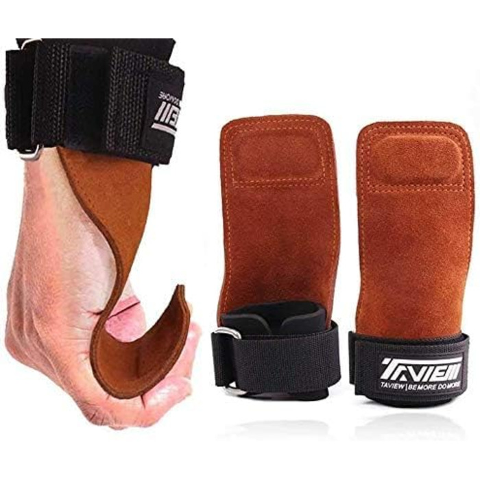 ТAVIEW Преміум фітнес-напульчники для підйому штанги – підтримка хвату, альтернатива рукавичкам, для силових тренувань, кросфіту, підтягувань, станової тяги, коричневі