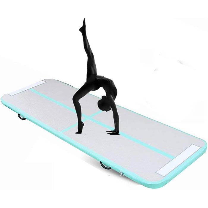 Гімнастичний повітряний мат Air Track для tumbling та йоги з електричним насосом, водонепроникний килимок для тренувань вдома та на вулиці (Зелений, 500x100x10 см)