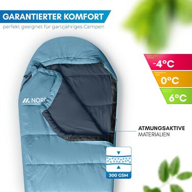 Сплячий мішок NORDMUT® для дорослих – компактний та ультралегкий (900/1500г) – на 3 сезони (250 GSM) та літній (100 GSM) – спальний мішок-кокон для кемпінгу, відпочинку на природі та фестивалів