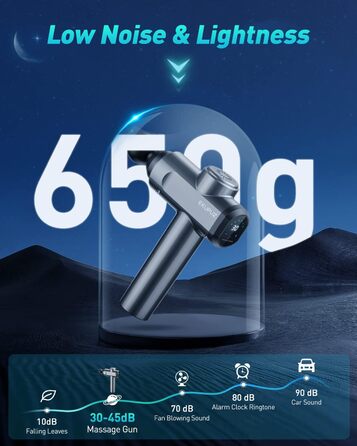 Масажний пістолет EKUPUZ з 30 режимами, 6 насадками, USB-C, для м'язів, шиї, спини, плечей, сріблястий