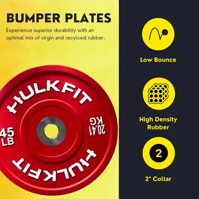 Олімпійський диск HulkFit з гумовим покриттям, кольоровий, 5,1 см, сталева вставка, для штанги, важкої атлетики, кросфіту, набір/пара/один