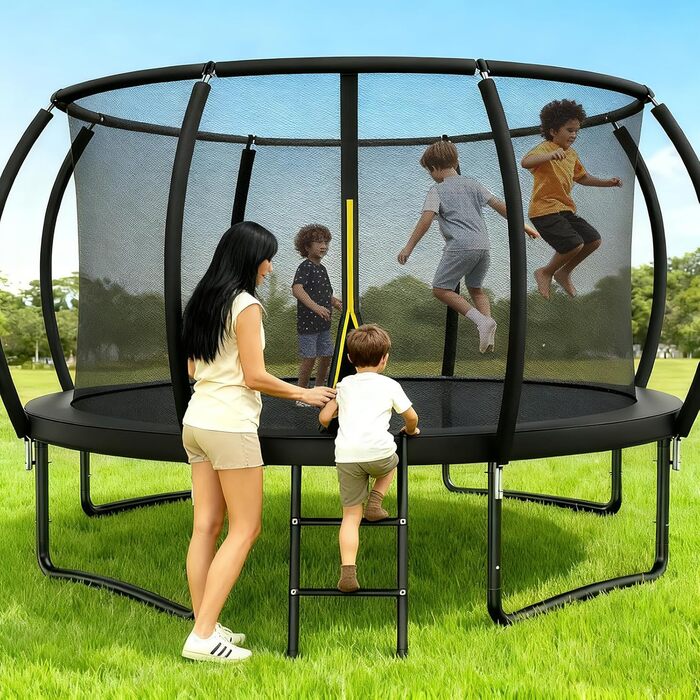 Батут Nattork Outdoor Ø244/370/427 см з сертифікатом GS, сіткою та сходами. Міцний садовий трамплін для дітей та дорослих, до 150 кг