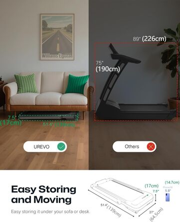 UREVO Strol 2S Pro: Розумна бігова доріжка 3-в-1, 1-12 км/год, з нахилом, APP, для дому та офісу
