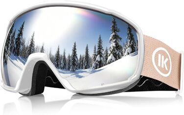Окуляри для сноуборду та гірськолижного спорту Innerking OTG, захист від запотівання & UV400, для носіння поверх корекційних окулярів, подвійне скло, чорний/срібний (VLT 11%) (A2-White/Silver (VLT 10%))
